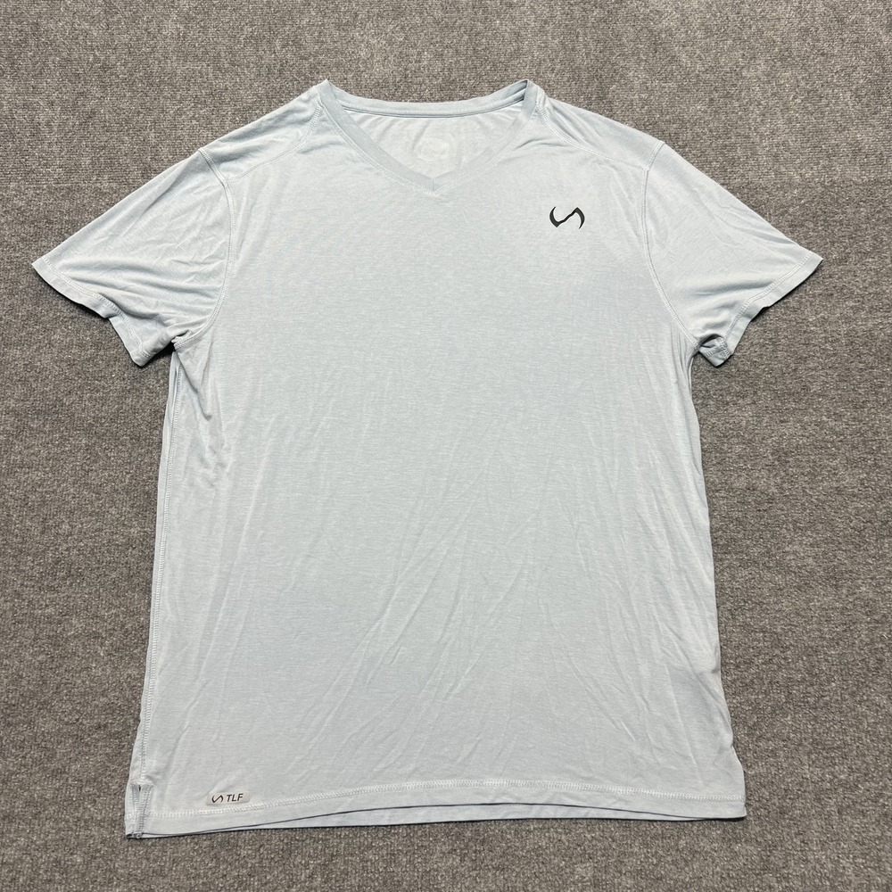 TLF Shirt Mens Large Blue Short Sleeve V-Neck Athletic Tee Lightweight Top